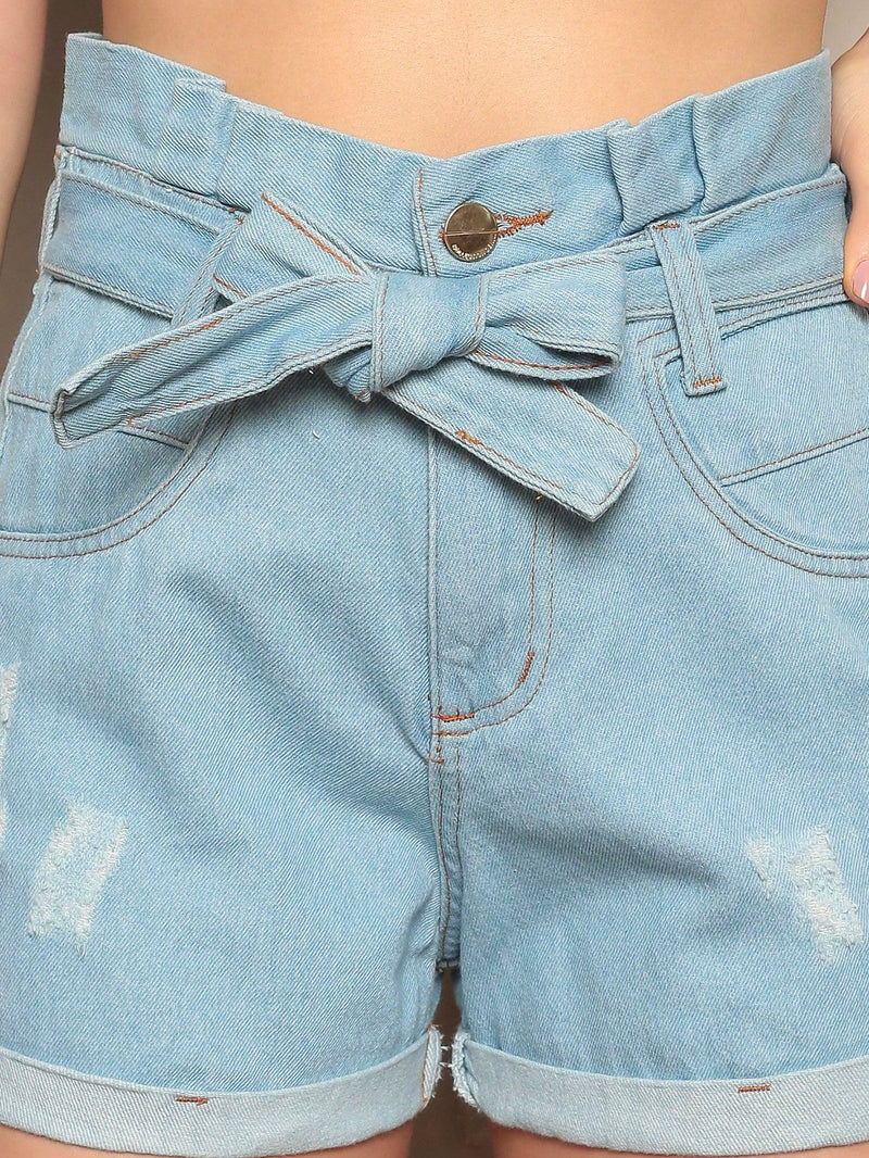 Shorts Jeans: com cinto embutido