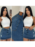 Saia: Jeans com lycra e bordado